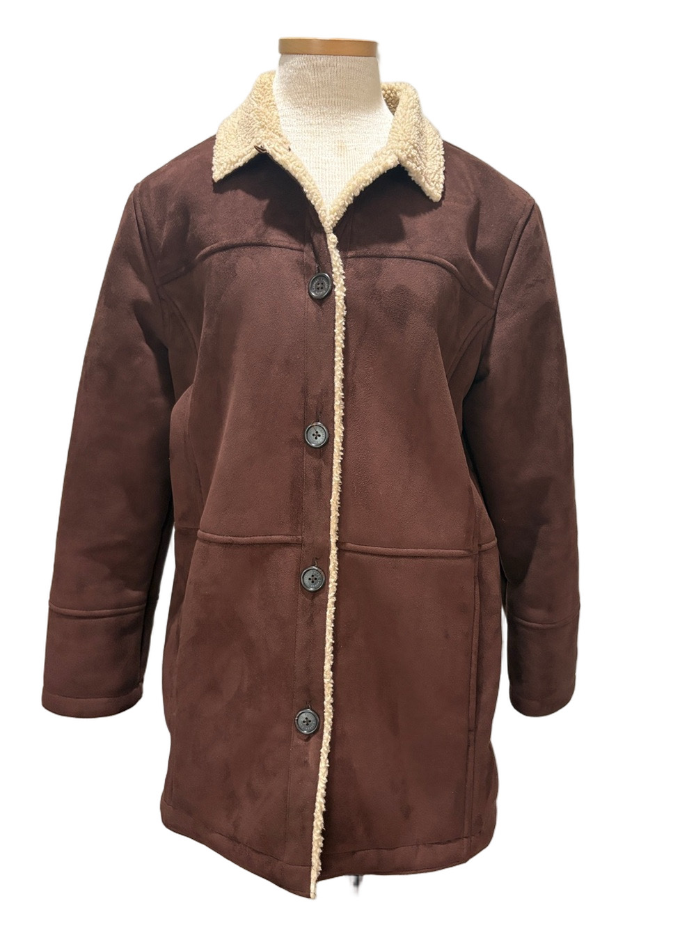 Lauren Ralph Lauren sz L brown faux suede sherpa lined light coat